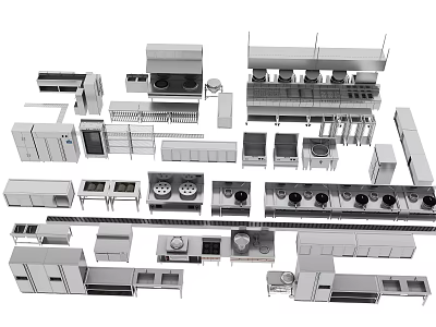 Stainless Steel Modern Kitchen Appliances Collection Including Oven Stove Refrigerator And Cabinets 3d model