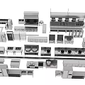 Stainless Steel Modern Kitchen Appliances Collection Including Oven Stove Refrigerator And Cabinets
