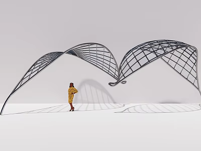 Modern Curved Pergola With Black Metal Grid Structure And Shadow Effects 3d model