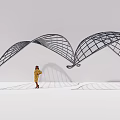Modern Curved Pergola With Black Metal Grid Structure And Shadow Effects 3d model