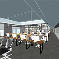 Modern Public Office Space Interior With Desks Laptops Bookshelves And Green Plants
