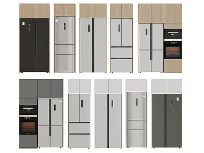 Modern Style Refrigerators and Freezers with Various Color Options and Door Designs 3d model