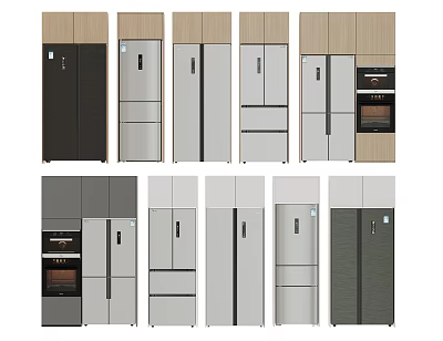 Modern Style Refrigerators and Freezers with Various Color Options and Door Designs 3d model