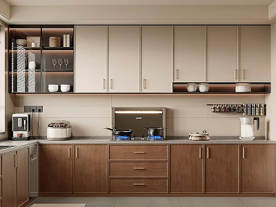 Modern Kitchen Cabinets With Wooden Upper Lower Design Drawers And Countertop 3d model