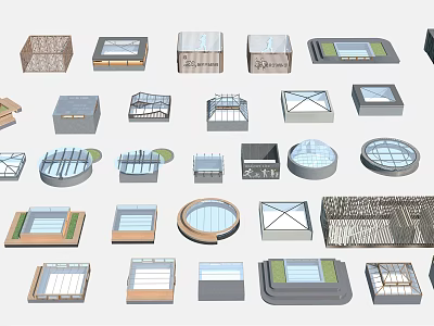 Architectural Components Featuring Different Shapes Including Circular Square And Glass Frames 3d model