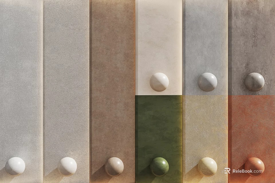 Modern Wall Paneling with Various Colors and Round Decorative Knobs for Interior Design 3d model 