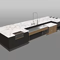 Modern Chrome Kitchen Faucet Fixture With Swivel Spout On Marble Countertop