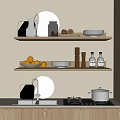Minimalist Modern Kitchenware Display On Wooden Shelves 3d model
