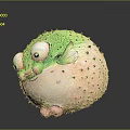 Cute Round Pufferfish With Green Back Spiky Texture Big Eyes And Pink Belly