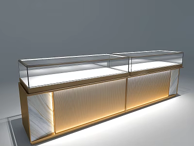 Modern Jewelry Store Display Cabinet With Glass Case Gold Frame White Countertop And Lighting 3d model