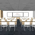 Modern School Classroom Interior with Desks Chairs Whiteboards and Ceiling Lights 3d model