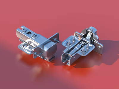 Stainless Steel Hinges Close Up On Red Background With Hardware Details 3d model