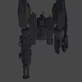 Yellow Mechanical Warrior Creature With Heavy Gun Blue Head Modules And Armor