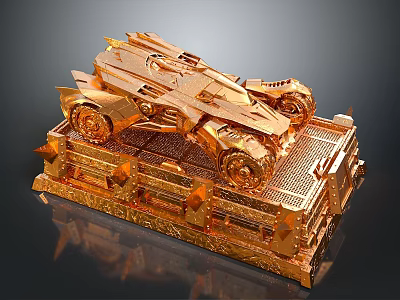 Golden Futuristic Vehicle Model With Detailed Mechanical Design On Display Base 3d model