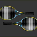 Two Colorful Tennis Rackets With Yellow Blue Frames And Black Grips