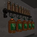 Hanging Olive Oil Condiment Bottles On Wall Mounted Metal Rack In Kitchen