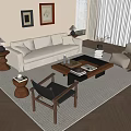 Quiet Sofa Tea Table Combination Leisure Chair Single Sofa Hanging Picture 3d model