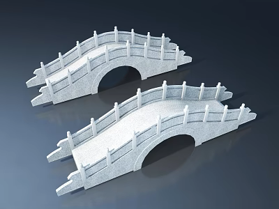Two White Stone Arch Bridge Models With Railings On Dark Background 3d model