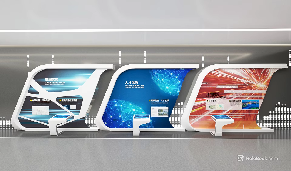 Modern Tech Display Screens Featuring Colorful Digital Graphics and Information Panels 3d model