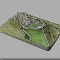 Modern Castle Model Display on Detailed Terrain With Green Grass and Path