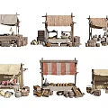 Ancient Market Stalls With Wooden Structures Canvas Awnings And Vintage Goods
