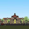 Grand Symmetrical European Building With Arched Entrance Red Roof Waterfront Square
