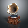 Vintage Gramophone Decorative Piece With Brass Horn And Wooden Base