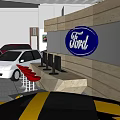 Modern Car Showroom With Various Colored Cars And Curved Display Areas