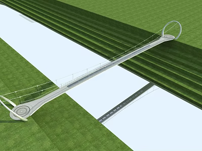 Modern Bridge Design With Curved Structure Over Calm Water And Green Grass 3d model