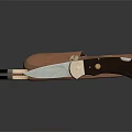 High Quality Folding Knife With Brown Leather Sheath And Metal Handle Design