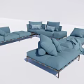 Modern Light Blue Modular Sectional Sofa With Plush Cushions And Metal Frame 3d model