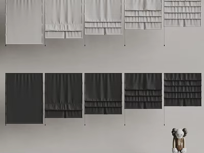 Various Styles Gray And Black Curtains With Ruffled Designs For Home Decor 3d model