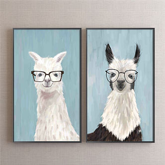 Nordic Animal Painting Blue Living Room Animals 3d model