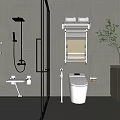 Modern Bathroom Interior Design With Shower Smart Toilet Towel Rack Wooden Vanity And Green Plant