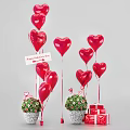 Heart Shaped Balloons for Valentine's Day Decoration with Flower Bouquets and Gift Boxes