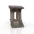 Ancient Wooden Architectural Structure With Steps Arched Door And Sloped Roof