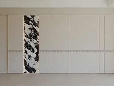 Minimalist Sofa Background Wall With Black And White Marble Decor And White Panels 3d model