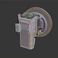 3D Model Of Futuristic Mechanical Device With Circular Ring Structure Square Top Gray Yellow Color Scheme