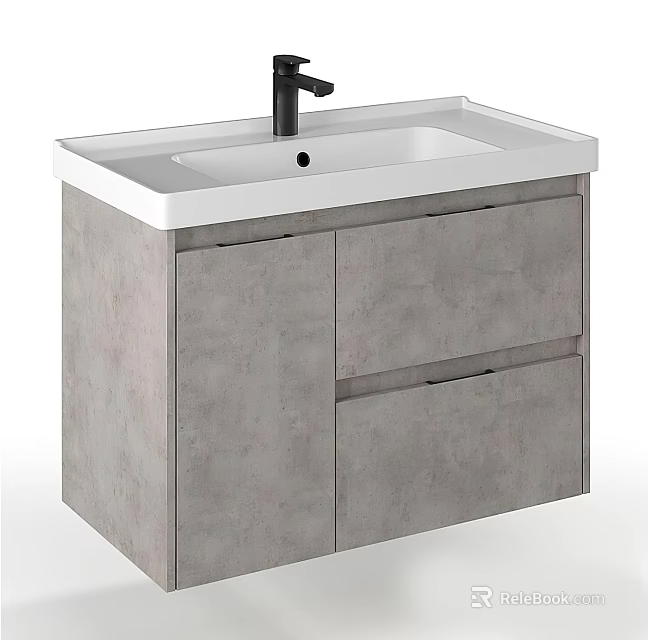 Modern Bathroom Vanity With Gray Cabinet White Countertop And Black Faucet 3d model 
