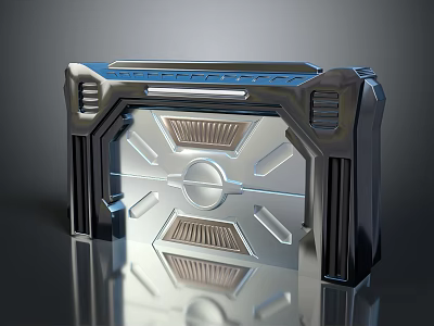 Futuristic Metallic Scene Component With Symmetric Frame Panel Circular Vents And Reflective Surface 3d model