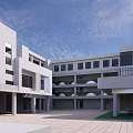 Modern White School Building With Multi Storey Structure And Multiple Windows Under Blue Sky 3d model