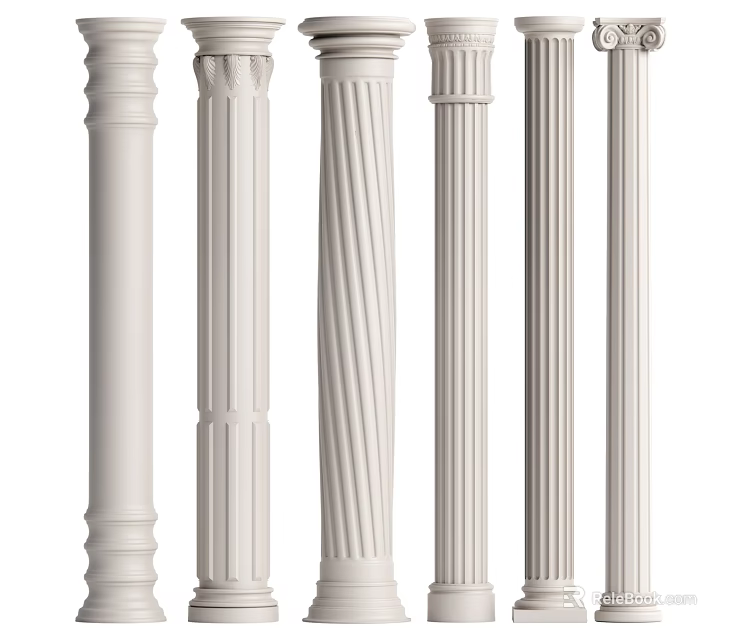 Various Styles of White Roman Columns with Fluted Design and Classic Capitals 3d model 
