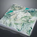 3D Terrain Model Showcasing Mountain Landscape With Green Valleys And Blue Lakes