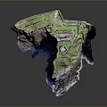 Detailed Cliffside Architectural Components With Green Vegetation Top Road And Rocky Layers