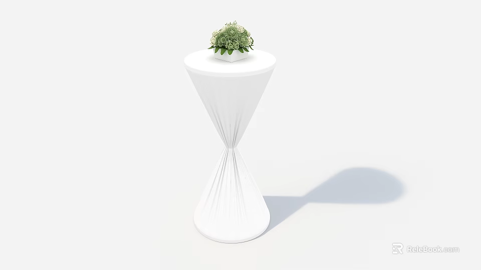 White Tapered Table With Round Top And Green Potted Plant Decoration 3d model 
