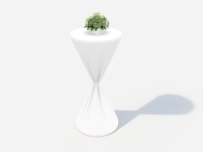 White Tapered Table With Round Top And Green Potted Plant Decoration 3d model