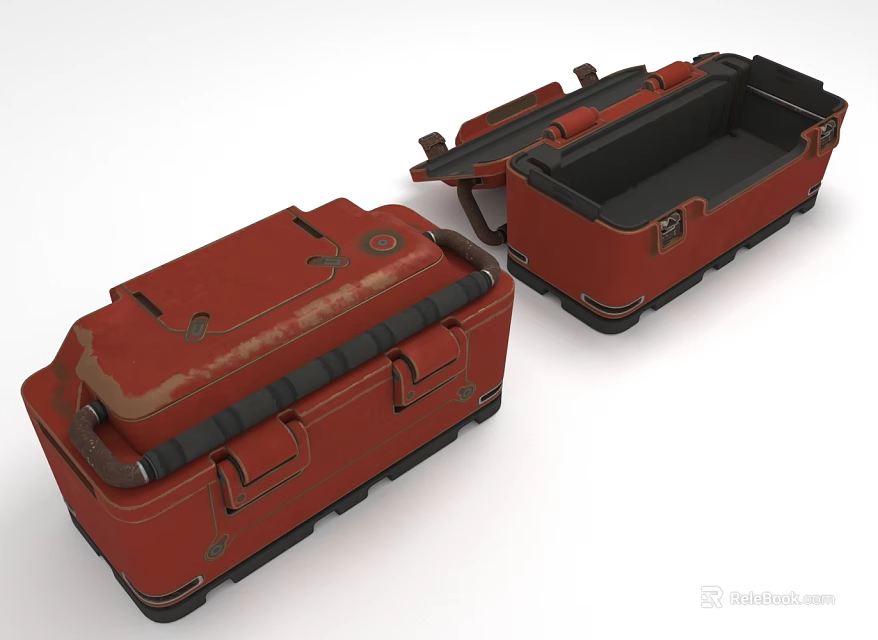 Vintage Red Storage Cases With Open Closed Designs And Black Interior Details 3d model 