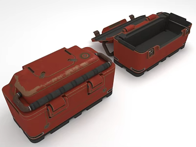 Vintage Red Storage Cases With Open Closed Designs And Black Interior Details 3d model