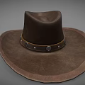Brown Cowboy Hat With Wide Brim Leather Band And Metal Studs Design