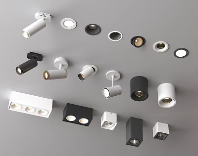 Various Styles Downlights And Spotlights With White Black Round Square Designs 3d model